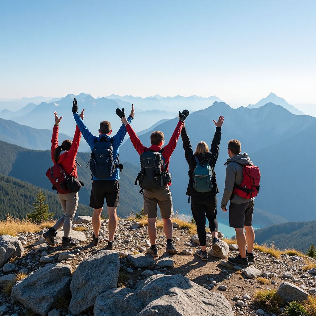 Hiking Group on Mountain Peak